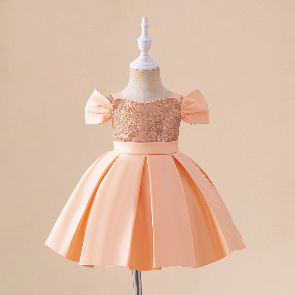 Europe and the United States New Baby Children's Dress Satin Cloth Sling Sequin Waist Princess Dress Baby's Birthday Wash Dress