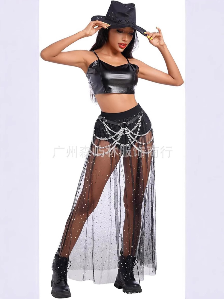 Cross-border New Halloween Women's Shining Stars Sexy Mesh Dress Music Festival Carnival Night Show Sequin Dress