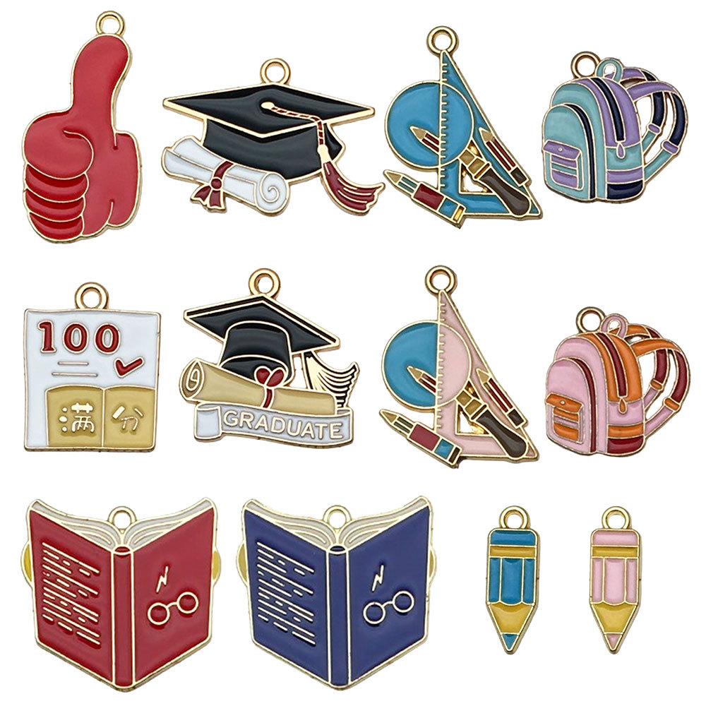 Picture of Cross-border DIY accessories alloy oil drop graduation season examination bachelor cap schoolbag size pen key chain pendant pendant