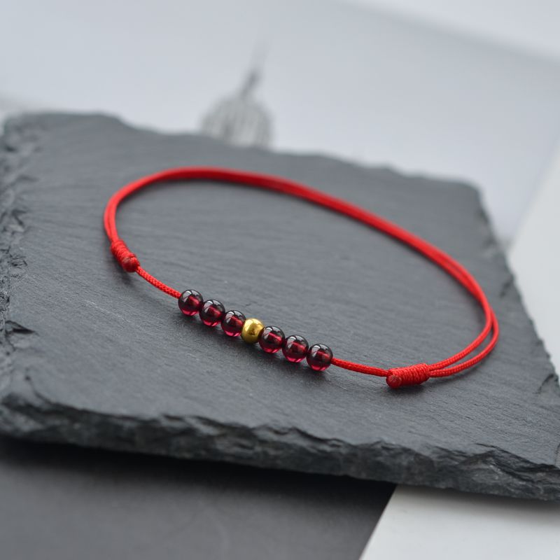 Handmade red rope anklet garnet color-preserving gold anklet simple Mori Korean style girlfriends Women's Gift