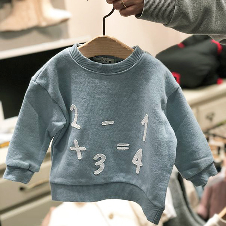 Picture of Autumn and winter clothing Korean children's clothing new boys and girls Korean fan loose thin velvet cotton sweater digital long sleeve top 2