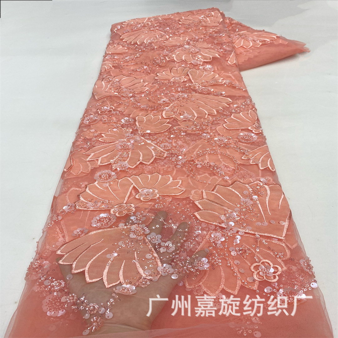 Small fresh vertical stripes three-dimensional small scallop bead tube lace fabric European and American wedding dress embroidered cloth JX4186