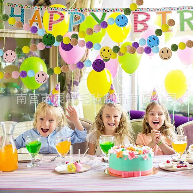 Picture of Bohemian Smiley Face Felt Banner Colorful Garland Party Decoration Theme Bunting Home Decoration Cute