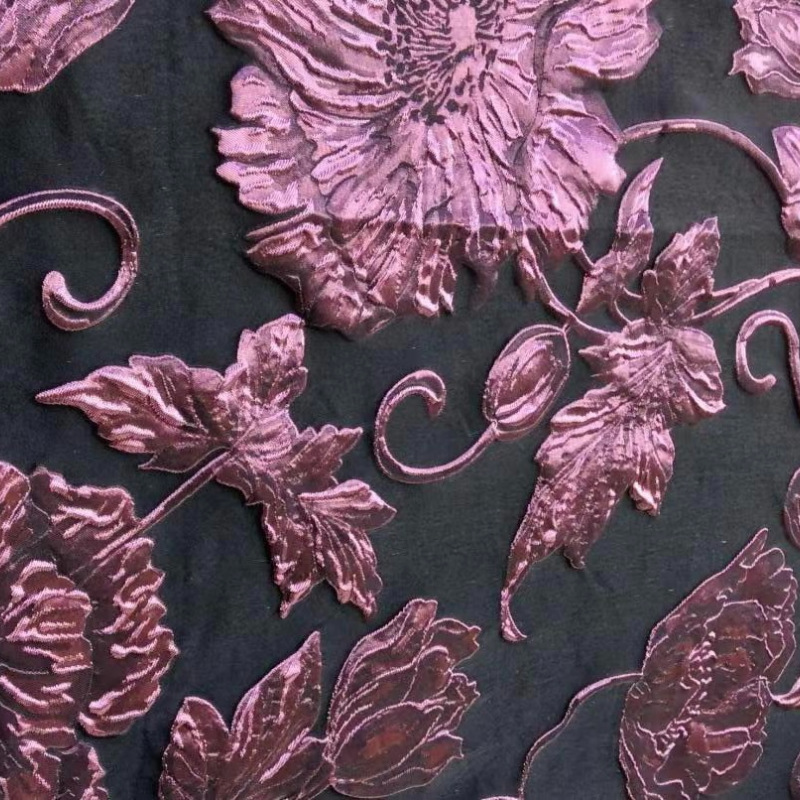 Picture of Concave-convex relief large flower jacquard fabric three-dimensional texture exquisite bright silk dark pattern flower decorative clothing fabric