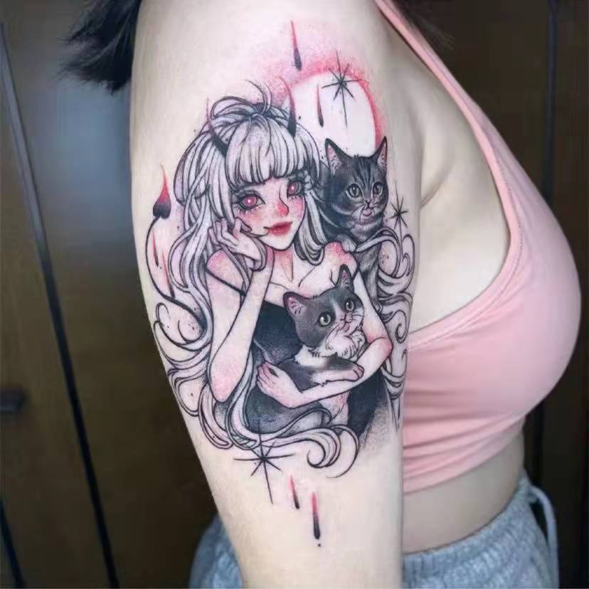 Picture of Diablo Tattoo Sticker Women's Waterproof Lasting European and American Violence Lori ins Cute Cartoon Flower Arm Non-Reflective Anti-Han