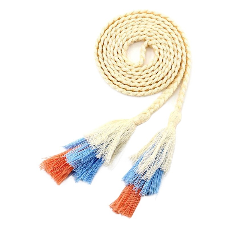 Korean fashion cotton thin decorative dress knot waist chain women woven Macaron tassel waist rope a generation of hair