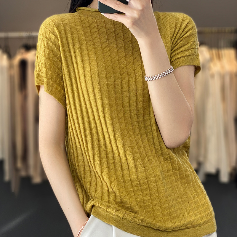 Summer and autumn New Fleece Short Sleeve women loose thin round collar thin T-shirt female thin all-match cashmere top