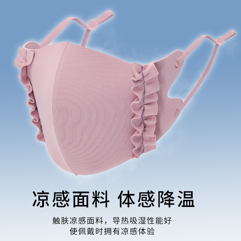 Picture of Ice Silk Wood ear edge three-dimensional adjustable cloth mask candy color thin cool sunscreen breathable mask 