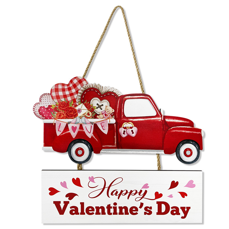 Picture of 2024 new Valentine's Day wooden hanging pink love red truck door plate pendant wooden wall decoration