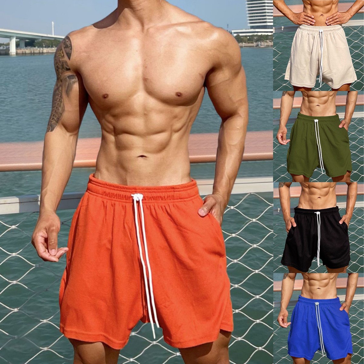 Picture of 2023 Muscle Fitness New Summer Sports Casual Waffle Shorts Men's Running Training Clothes Half Pants