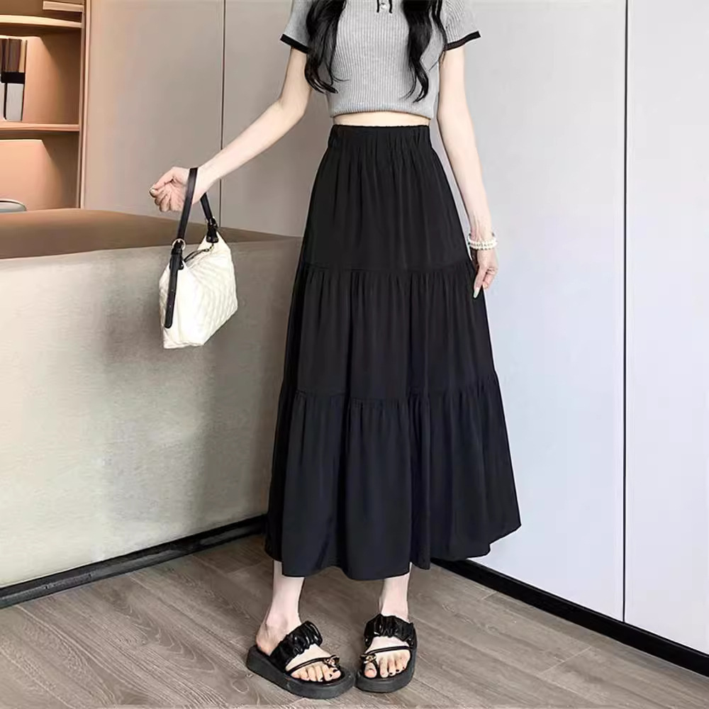High Waist Pleated Skirt Women's Summer Hip Covering Small High Design Sense Elegant Slimming Skirt A- line Skirt Cross-border