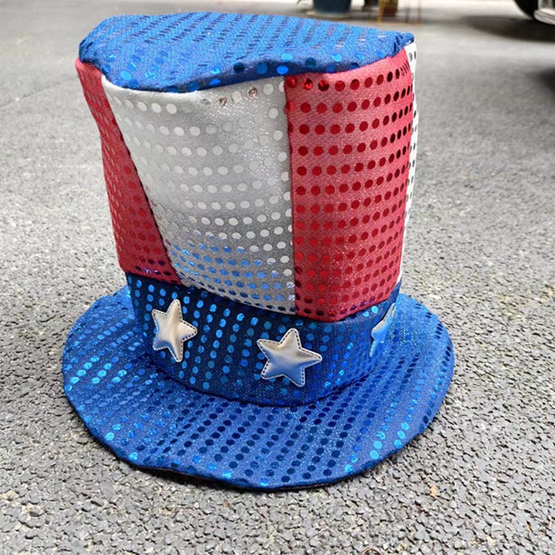 Picture of Cross Border US Independence Day Carnival Party Sequin Hat Beaded Tie Glasses Uncle Sam Hat Dress Up