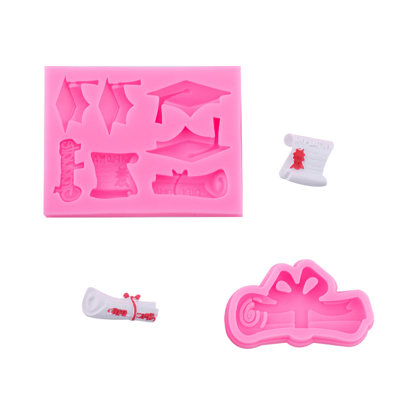 Picture of Doctor's Cap Master's Cap Graduation Certificate Parchment Roll Silicone Mold Graduation Cake Decoration Accessories Fondant Chocolate