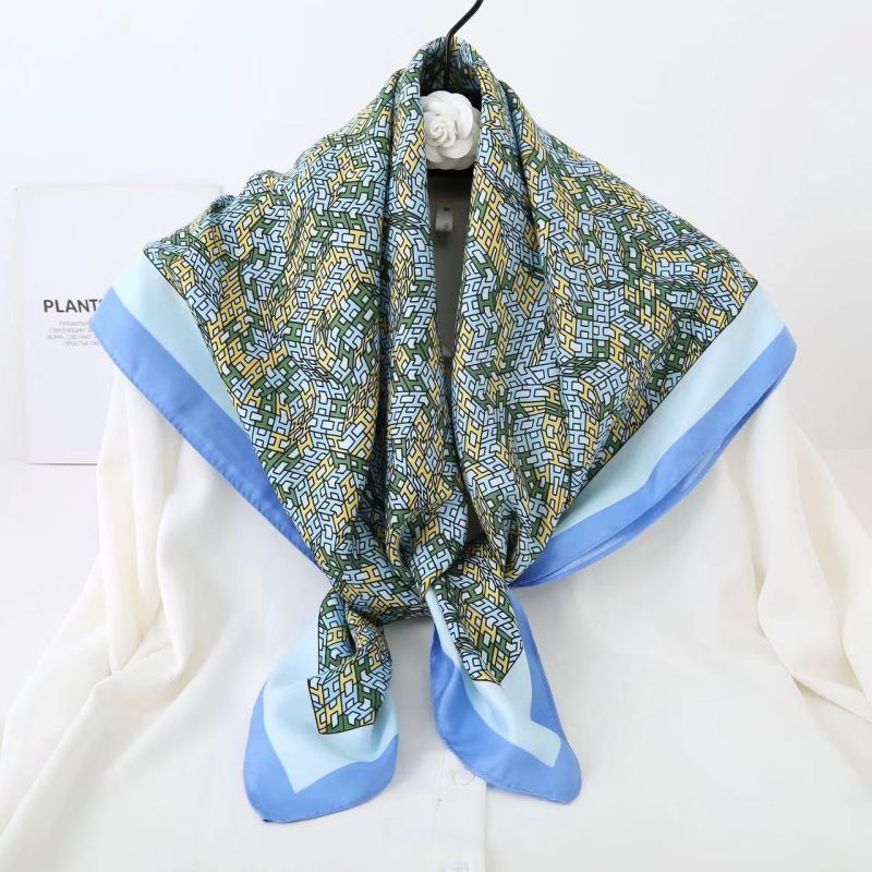 Picture of Autumn and winter all-match shawl animal printed black and white simple large square 90*90CM imitation silk twill silk scarf for women