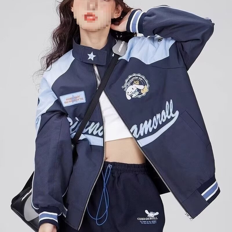 Picture of American Style Stitching Retro Motorcycle Rushwork Women's Spring New Original Design All-match Loose Slim-fit Jacket 2025