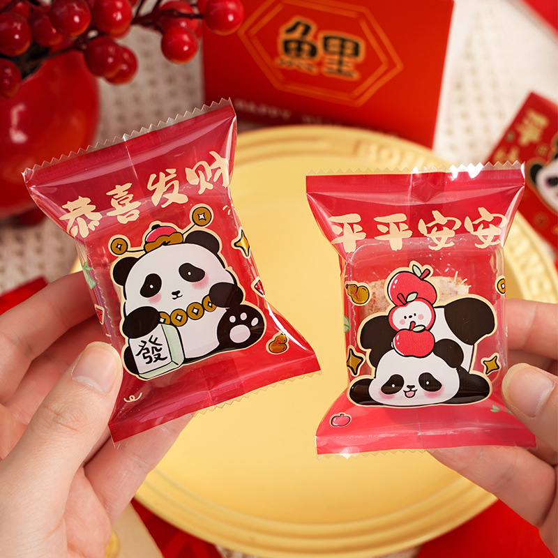 New Year Panda Snowflake Crisp Packaging Bag Nougat Drawstring Bag Baking Biscuits Self-sealing Self-standing Bag Candy Bundle Pocket