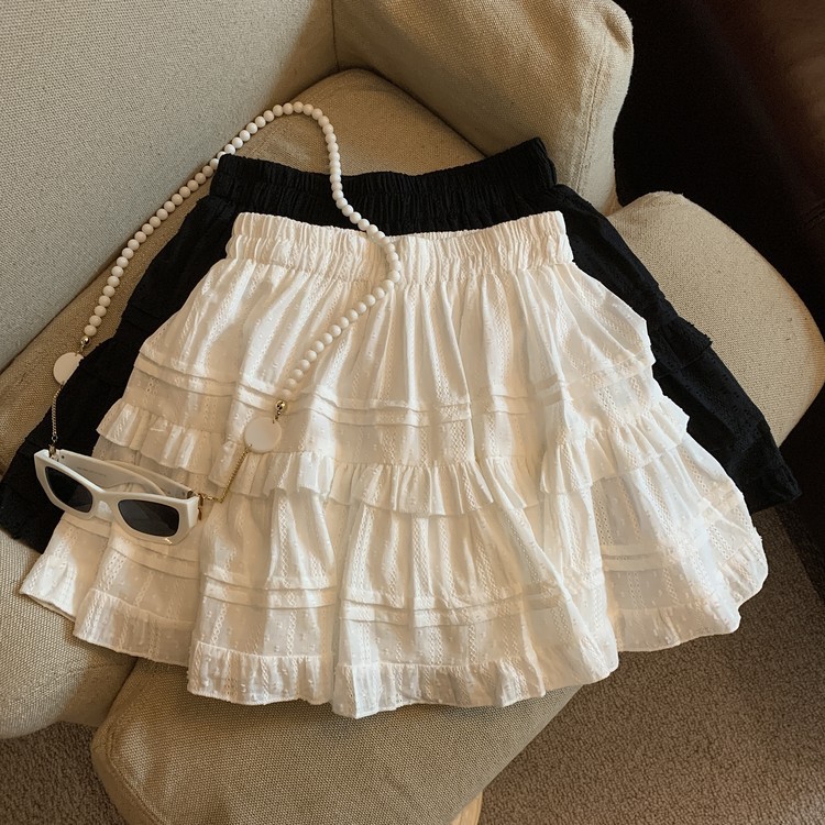 French white skirt women's new summer small ballet high-waisted puffy cake skirt short A-line skirt