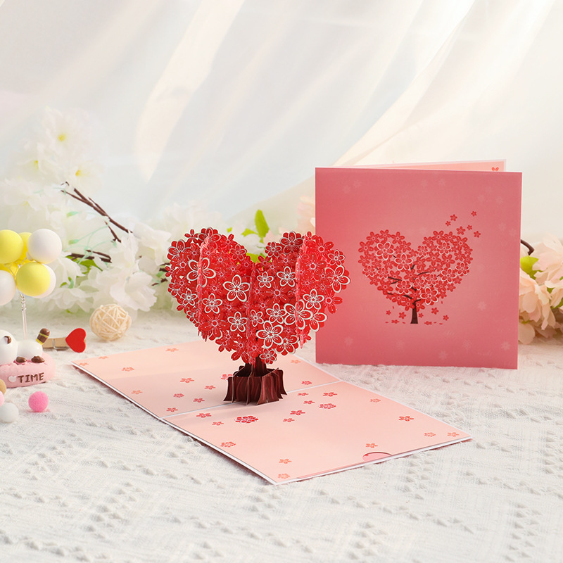 Picture of Teacher's Day Three-Dimensional Greeting Card Love Cherry Blossom Tree Paper Sculpture Valentine's Day Blessing Message Thank You Card Amazon Wholesale