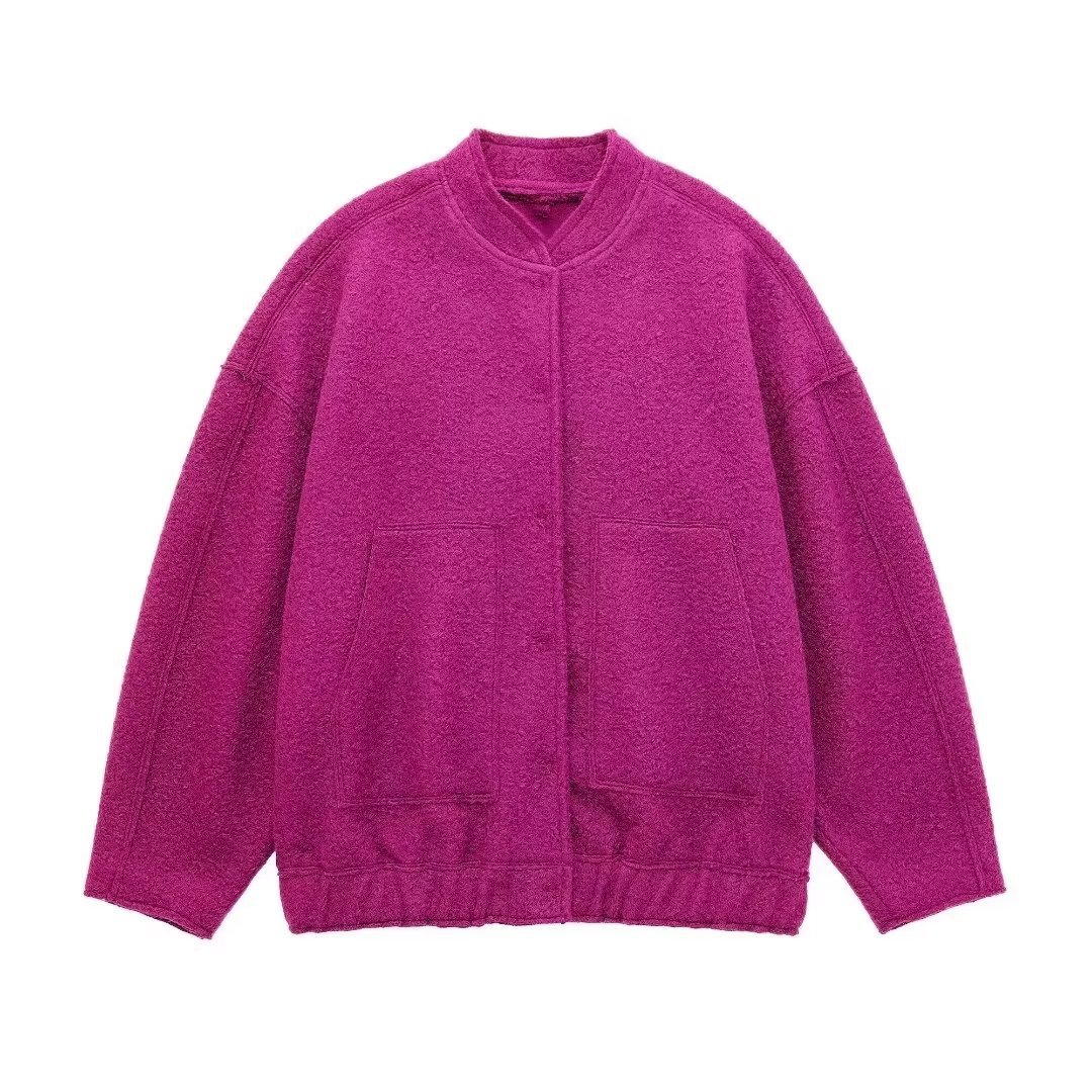 Picture of 2023 autumn and winter New European and American style solid color women's pocket decoration loose pilot jacket baseball uniform casual jacket
