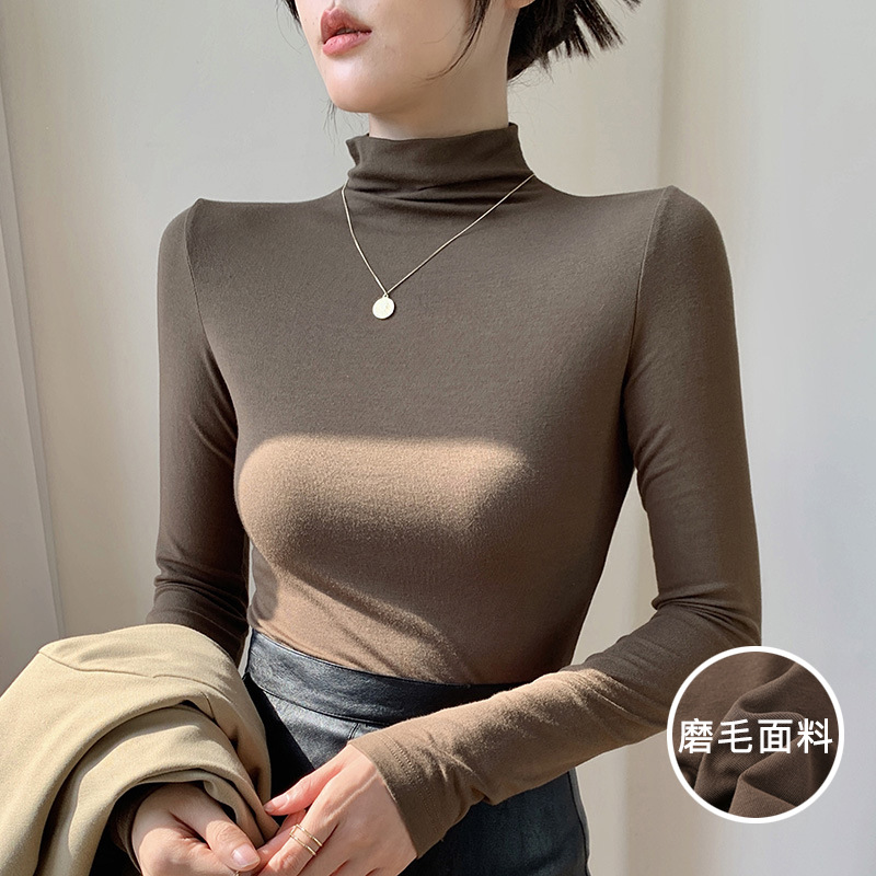 Picture of Half-high Collar Base Shirt Autumn and Winter New Slim-fit Warm Fleece Long-sleeved T-shirt Women's Solid Color All-match Top