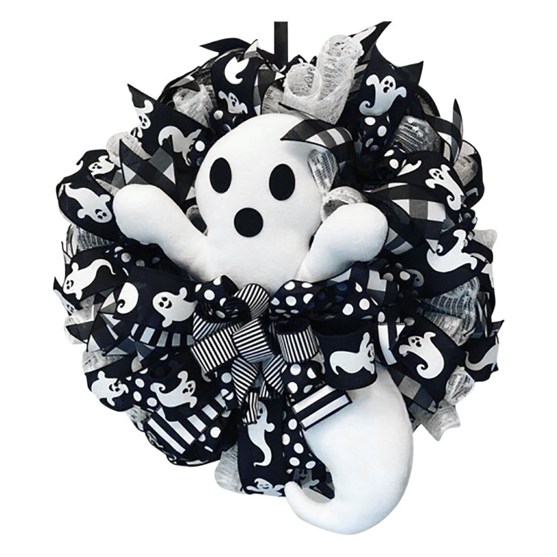 Amazon Halloween Wreath Ghost Doll Decoration Front Door Indoor Scene Decoration Circle Simulated Ghost Wreath