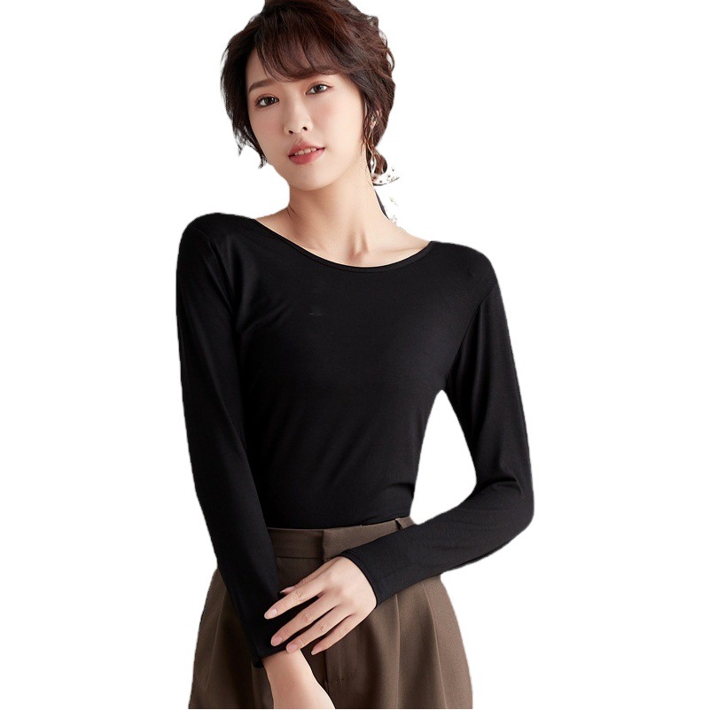 Modal Crewneck Long-sleeved T-shirt Women's Autumn New Women's Solid Color All-match Top Slim-fit Large Size Base Shirt for Women