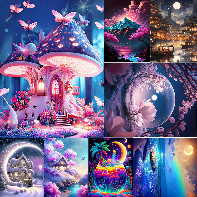 Foreign Trade Cross-border 5d Diamond Painting Dream Landscape Full Diamond DIY Diamond Embroidered Full Diamond Rubik's Cube Round Diamond Craft Decorative Painting