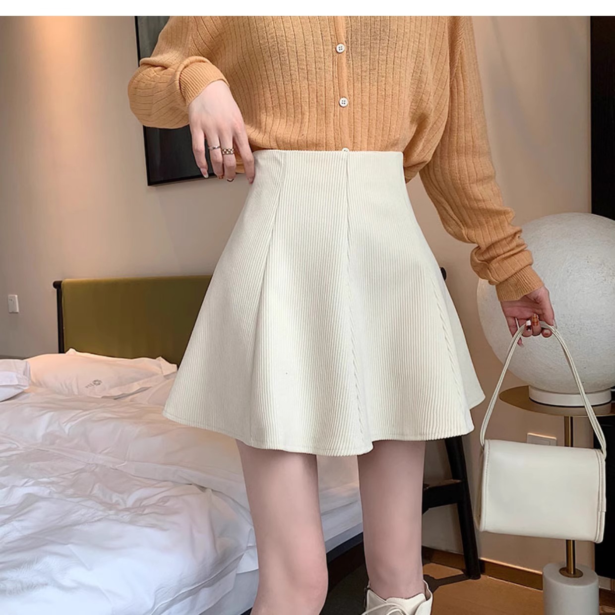 Picture of Corduroy Skirt Women's High Waist Slimming Hip Skirt Fashionable Korean A- line Skirt Autumn and Winter Pleated Umbrella Skirt
