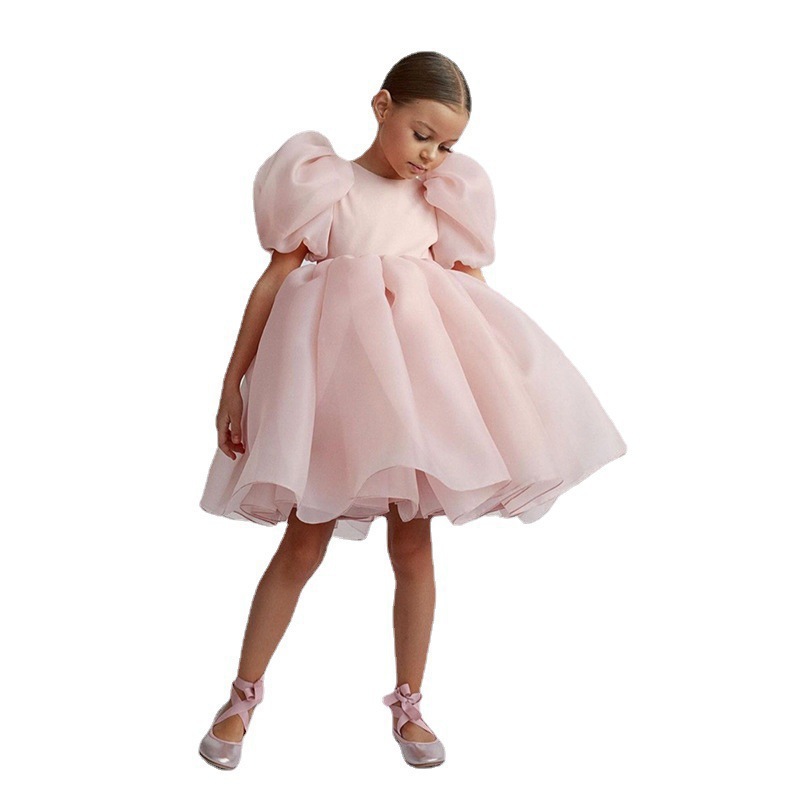 Picture of 2024 Summer New Girls' Dress European and American Puff Sleeve Princess Dress Children Floral Dress Mesh Tutu Dress
