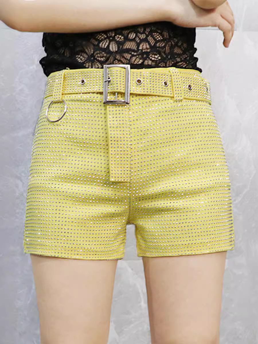 Picture of Full Diamond Shorts Women's Korean-style Celebrity Fragrant Style Fashionable Age-reducing Dopamine Color High-waist Slim-fit Slimming Outer Wear in stock