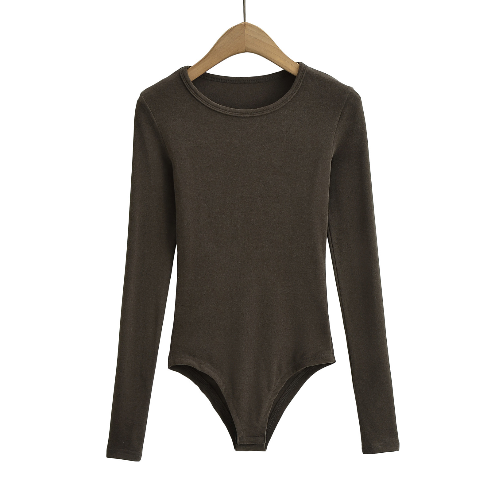 Picture of European and American hot girl style INS round neck Sexy Slim-fit brushed long-sleeved bottoming T-shirt women's solid color stretch tight jumpsuit