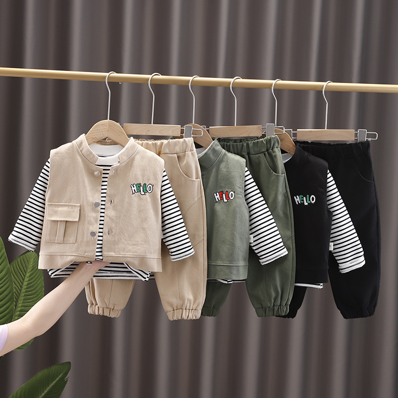 Spring and Autumn Korean style boys' baby clothes infant workwear vest three-piece suit fashionable new fashion children's clothing direct sales