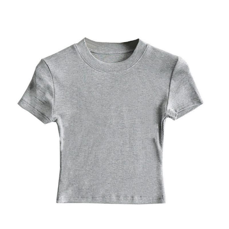 Picture of Hot girl sexy tight chest slimming round neck short sleeve t-shirt women's summer slim fit ins short navel bottoming solid color top fashion