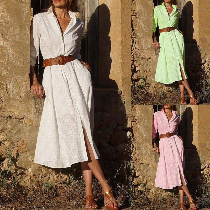 in stock 2023 autumn and winter new cross-border ladies fashion check printed long shirt dress