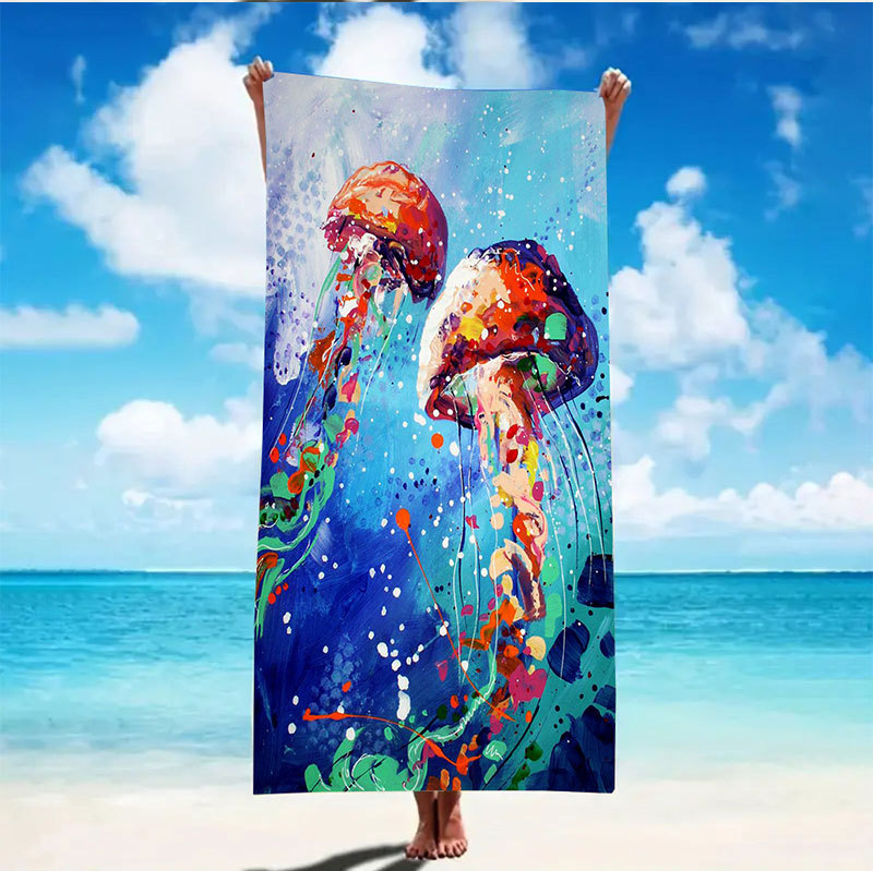 Picture of Cross-border microfiber double-sided velvet beach towel custom LOGO digital printing large bath towel rectangular thick towel