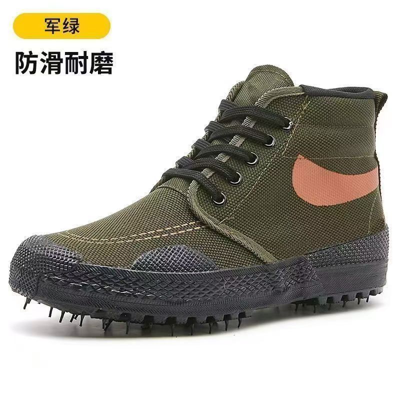 Army green high-top canvas shoes non-slip and wear-resistant rubber-soled work shoes for men and women breathable casual shoes