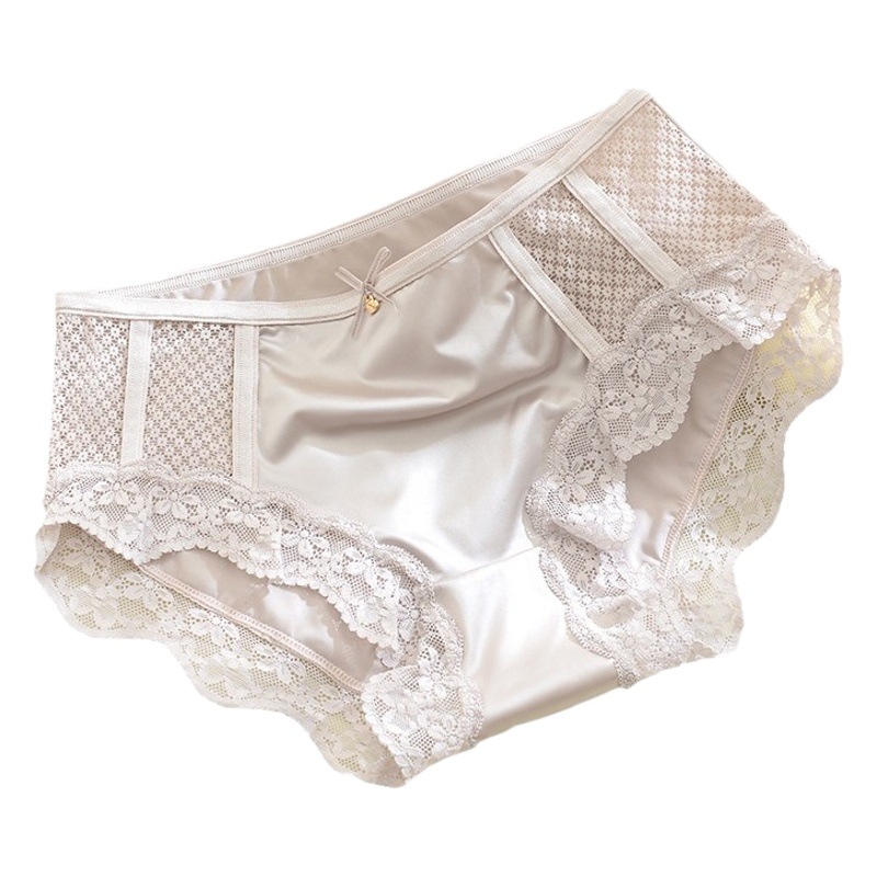 Underwear women's lace sexy mid-waist antibacterial breathable Ice Silk women's summer satin large size ladies triangle shorts head Wholesale