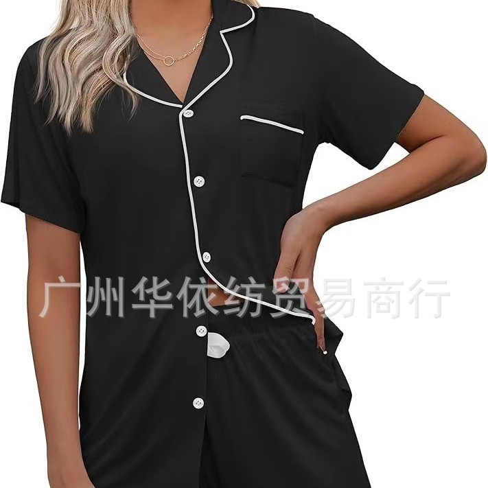 Amazon European and American Cross-border Home Wear Pajamas Women's Summer Solid Color Basic Short-sleeved Shorts Women's Home Wear suit