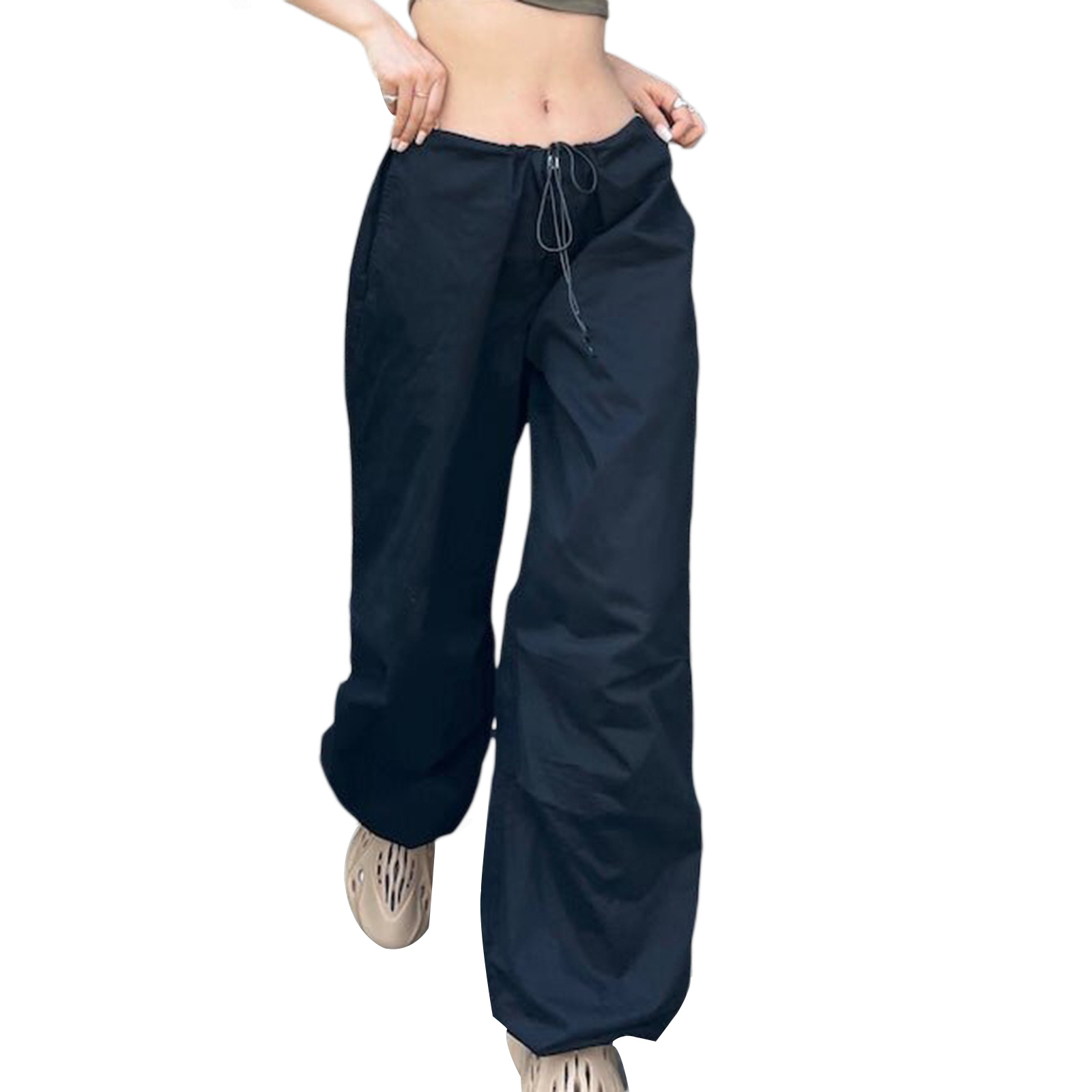 Autumn New 2022 Solid Color Low Waist Lace-up Loose Pocket Leg European and American Women's Casual Trousers