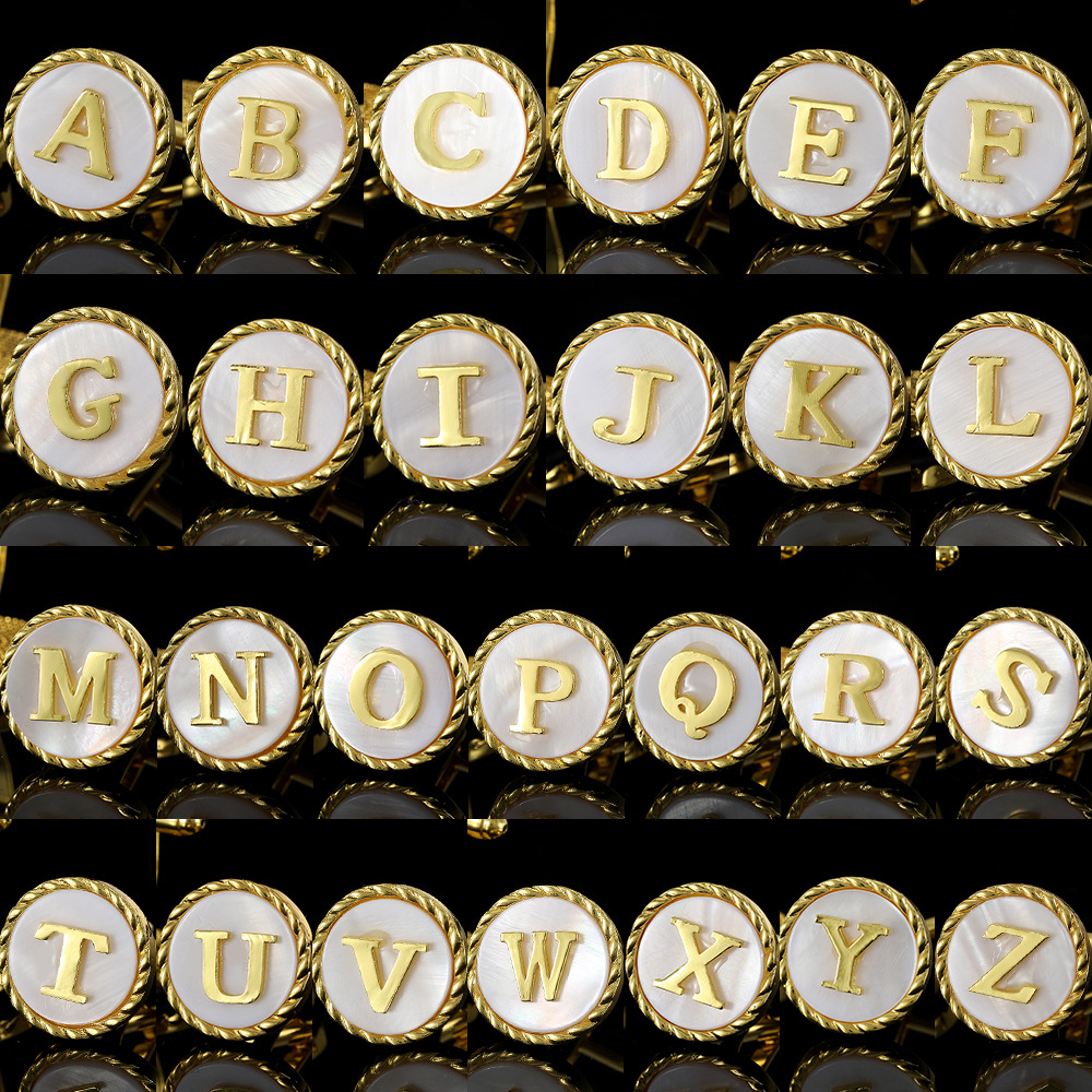 European and American Cross-border Hot Sale New 26 Letter Cufflinks Creative Personality Accessories Cuffnails French Shirt Suit Accessories