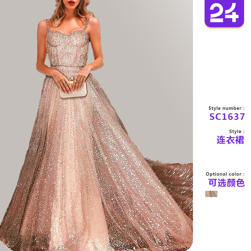 2025 Cross-Border European and American Export New Dress Ebay Amazon Sexy Sleeveless Suspender Dress Large Hem Skirt