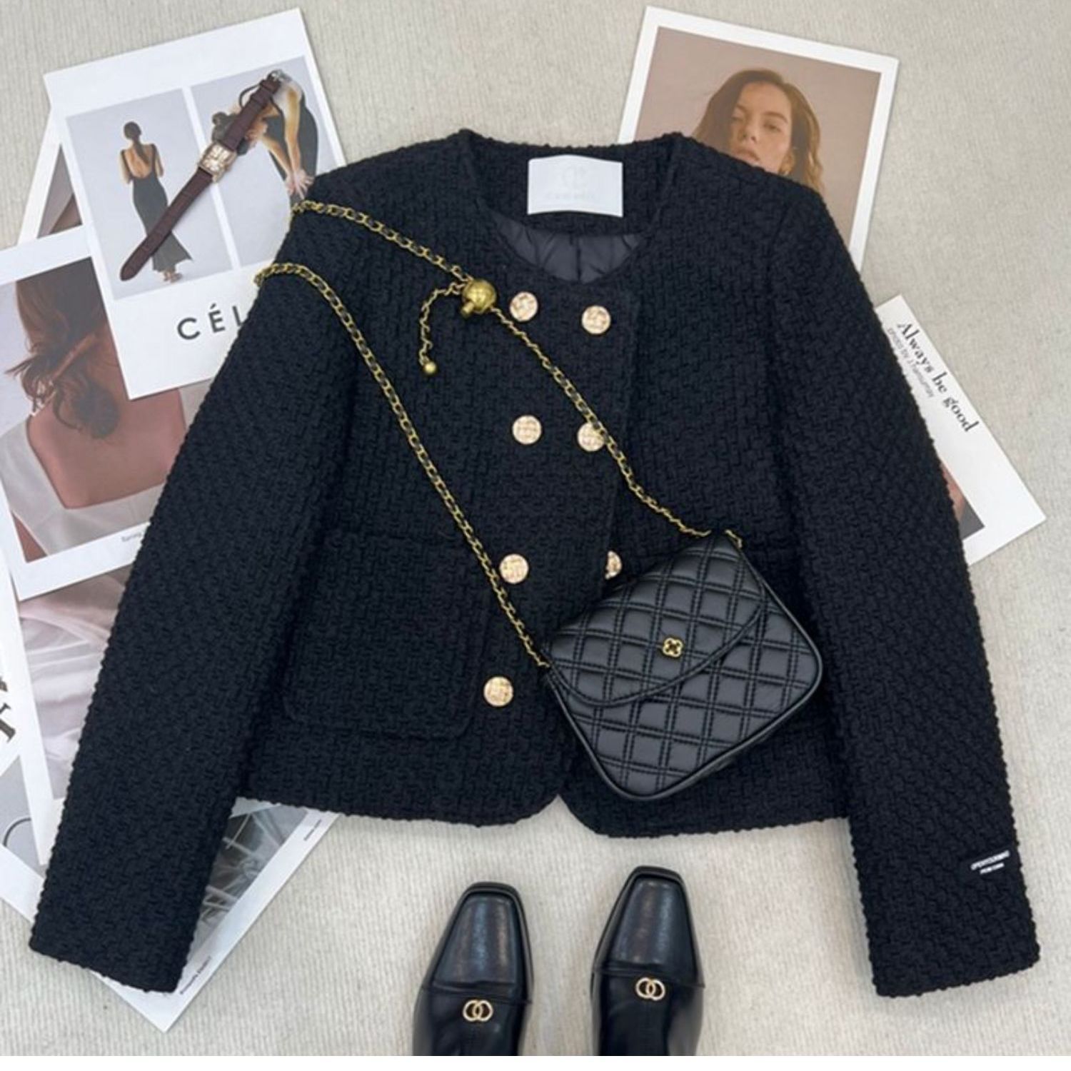 Filled velvet liner with cotton French double-row fragrant style short coat autumn and winter new 2024 high-class socialite top