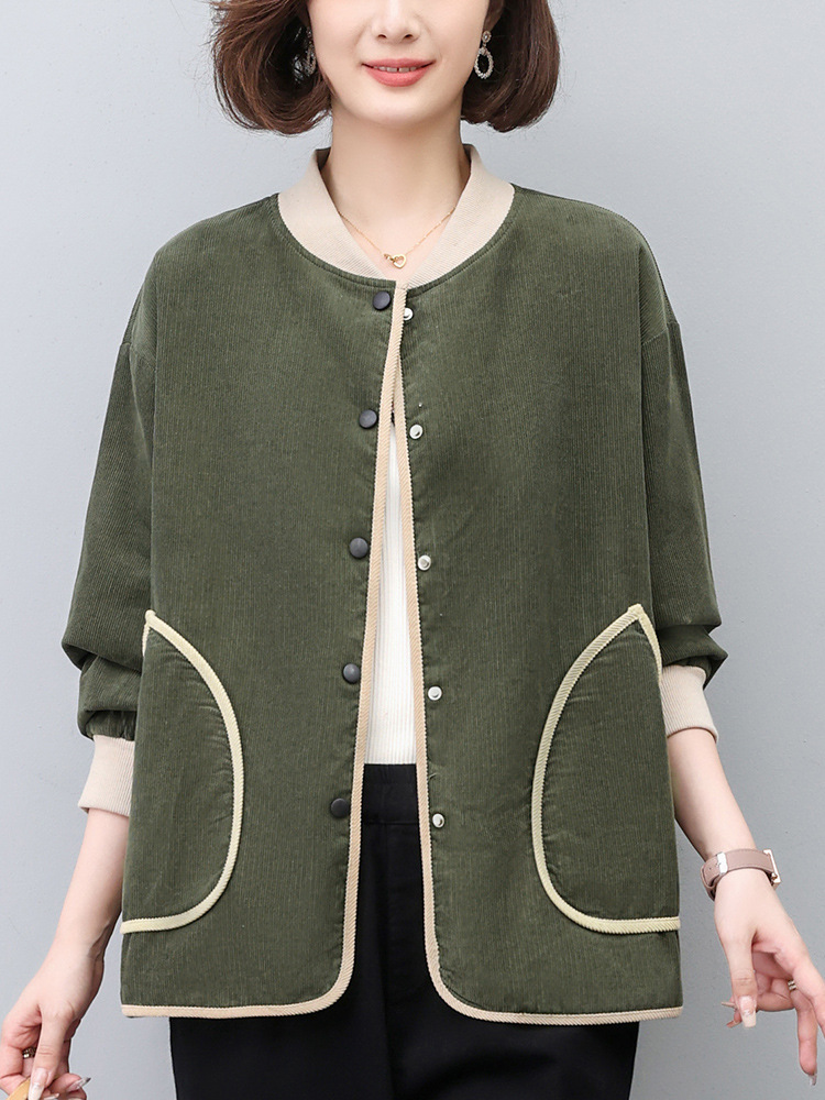 Corduroy casual coat women's spring and autumn 2024 new plus size chubby girl loose foreign style middle-aged mother early autumn coat