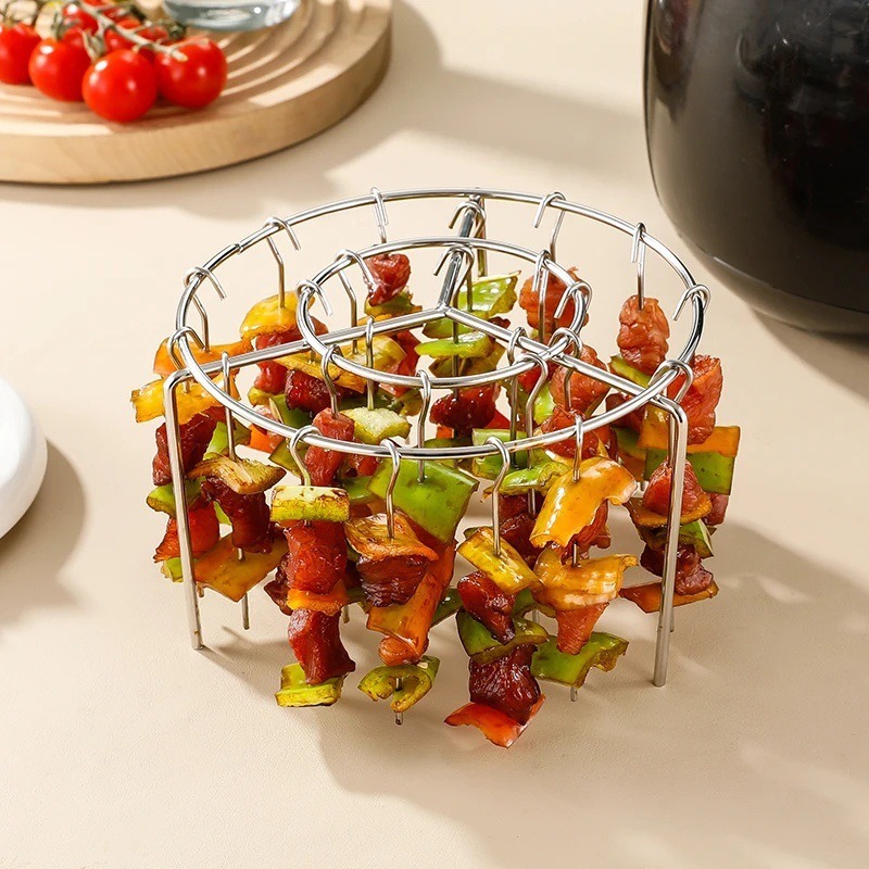 Picture of Stainless steel skewers grill air fryer oven new barbecue grill round vertical 24 string hanging oven