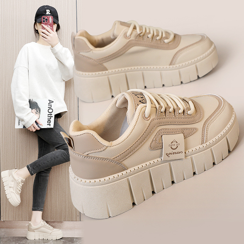 SH312 new 2025 spring and autumn color matching women's shoes platform shoes thick bottom leather increased simple student fashion Korean