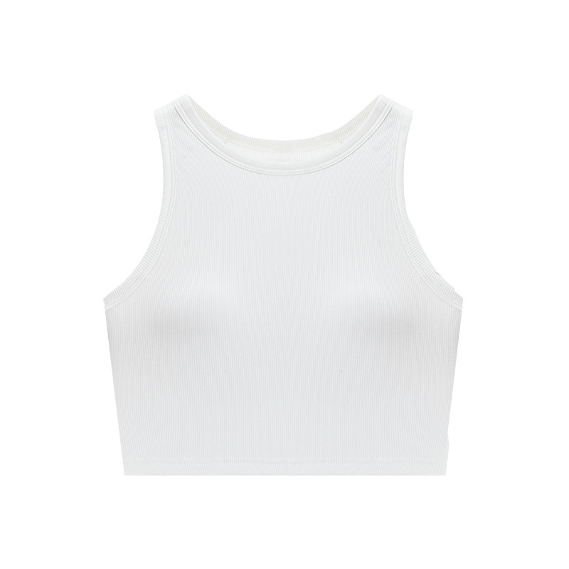 Picture of Threaded Slim-Fitting Sleeveless Vest with Padded Cup Integrated Suspender Short Bra-Free Bottoming Outer Top with Exposed Navel