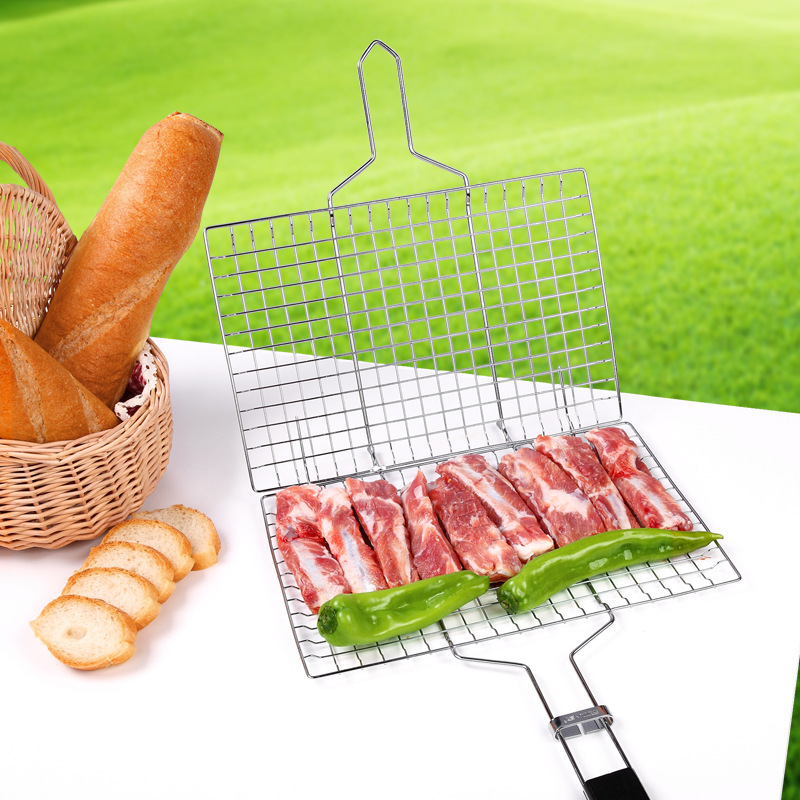 Picture of BBQ barbecue tools stainless steel barbecue net grilled fish clip rack barbecue basket square outdoor mesh