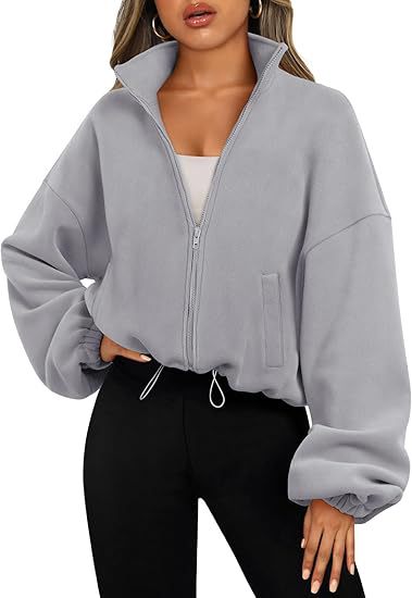 Picture of 2025 Amazon Cross-Border Short-Sleeved European and American Style Fashionable Casual Stand-Up Collar Long-Sleeved Zipper Drawstring Warm Cardigan