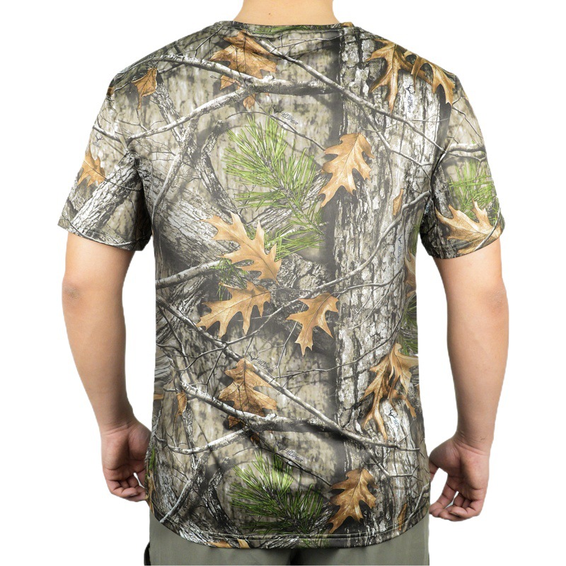 Short-Sleeved Round Neck T-Shirt Hunting Bird Watching Photography Big Tree Camouflage Men's Sun Protection Quick-Drying Outdoor Hunting Fishing T11