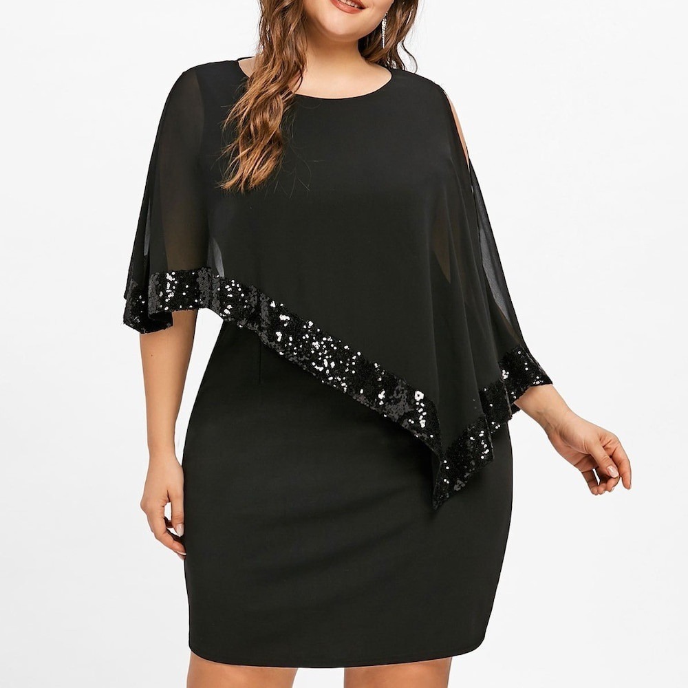 Ebay AliExpress New Irregular Sequins Stitching plus size Women's dress Women's 8 Color 8 Size